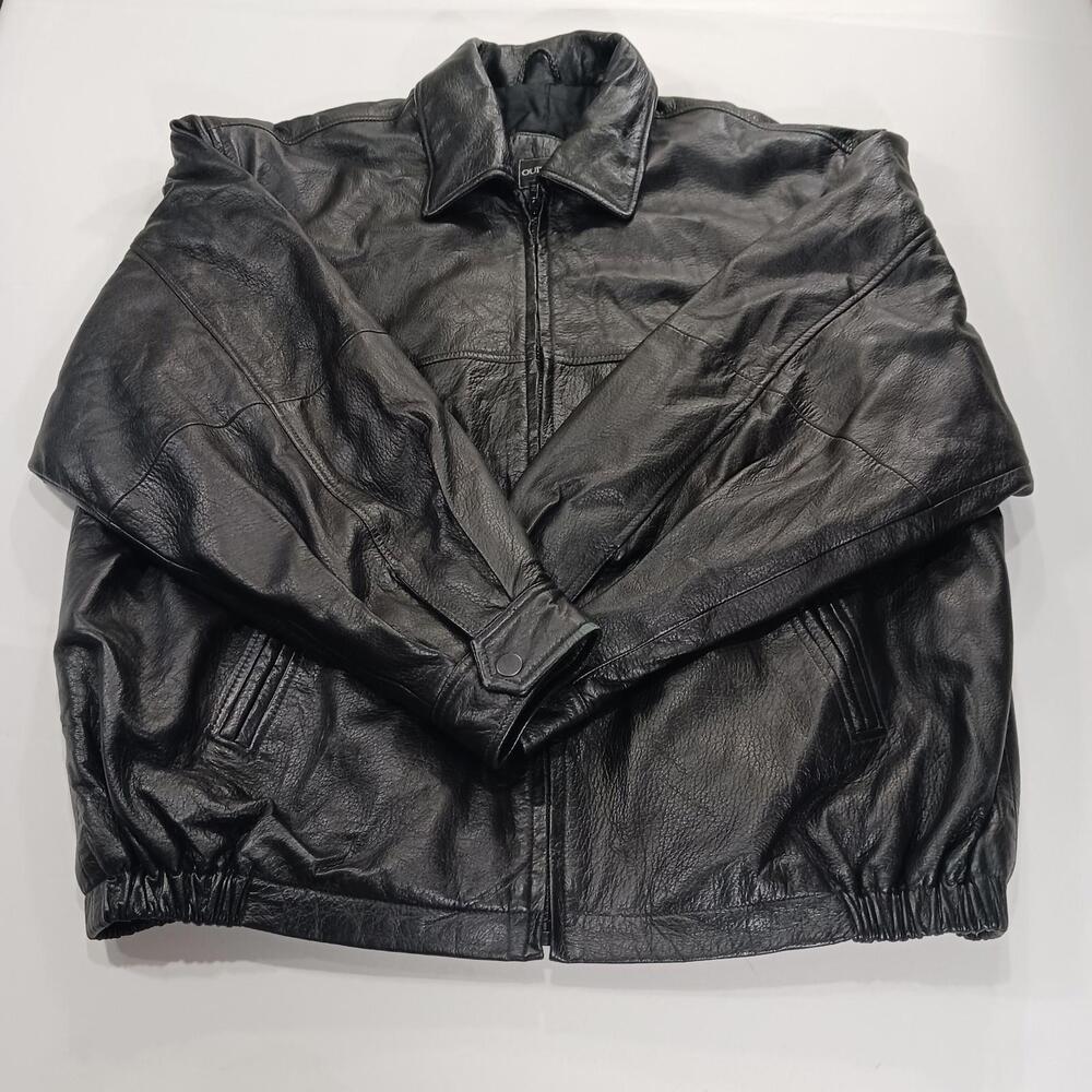 Vintage OUTBROOK RN#65030 Men's Black Genuine Leather Lined Zip Jacket Size 3X